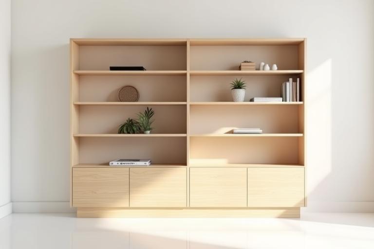 Minimalist design bookshelf made with precise joinery.